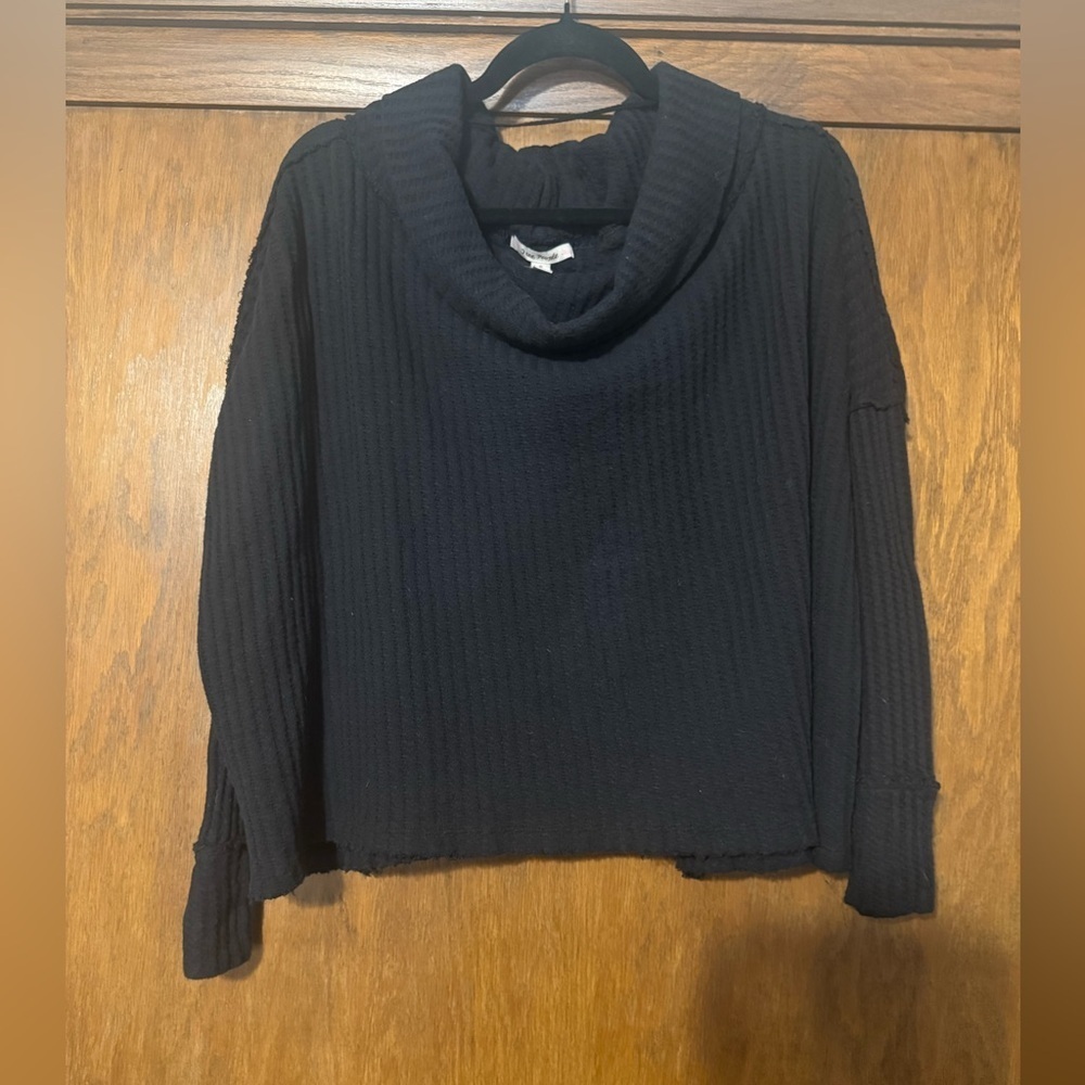 Free People Juicy Womens Sweater Medium Black Cowl Neck Tunic Top Split Back
